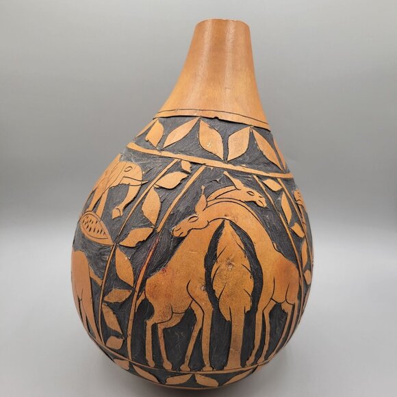 Gourd Carved Animals Vessel Container Made in Costa Rica Central America - Picture 3 of 6
